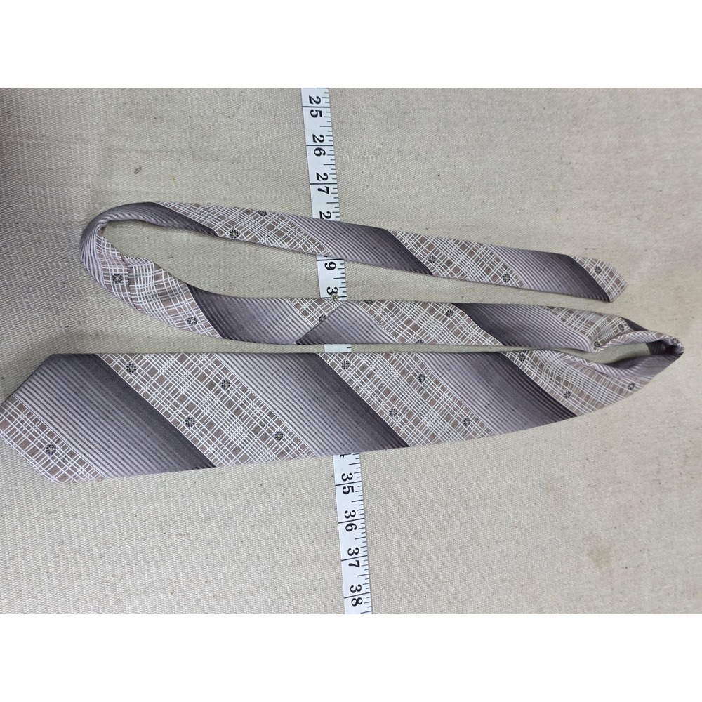 JCPenney The Mens Shop Vintage Grey Brown Striped Floral Polyester Necktie 2842
